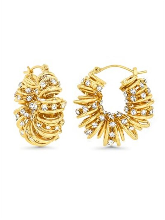 Jewelry - Gold Plated Chunky Hoop Earrings Cubic Zirconia Statement Jewelry